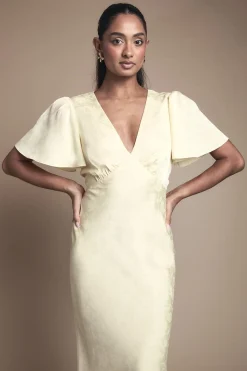 Oasis Robe Longue De Demoiselle D'honneur En Jacquard De Satin À Manches Ange<Femme Robes Demoiselles D'Honneur|Satin Et Dentelle