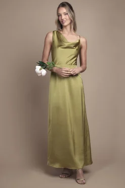 Robe Longue de Demoiselle d'Honneur à Col Bénitier et Bretelles
