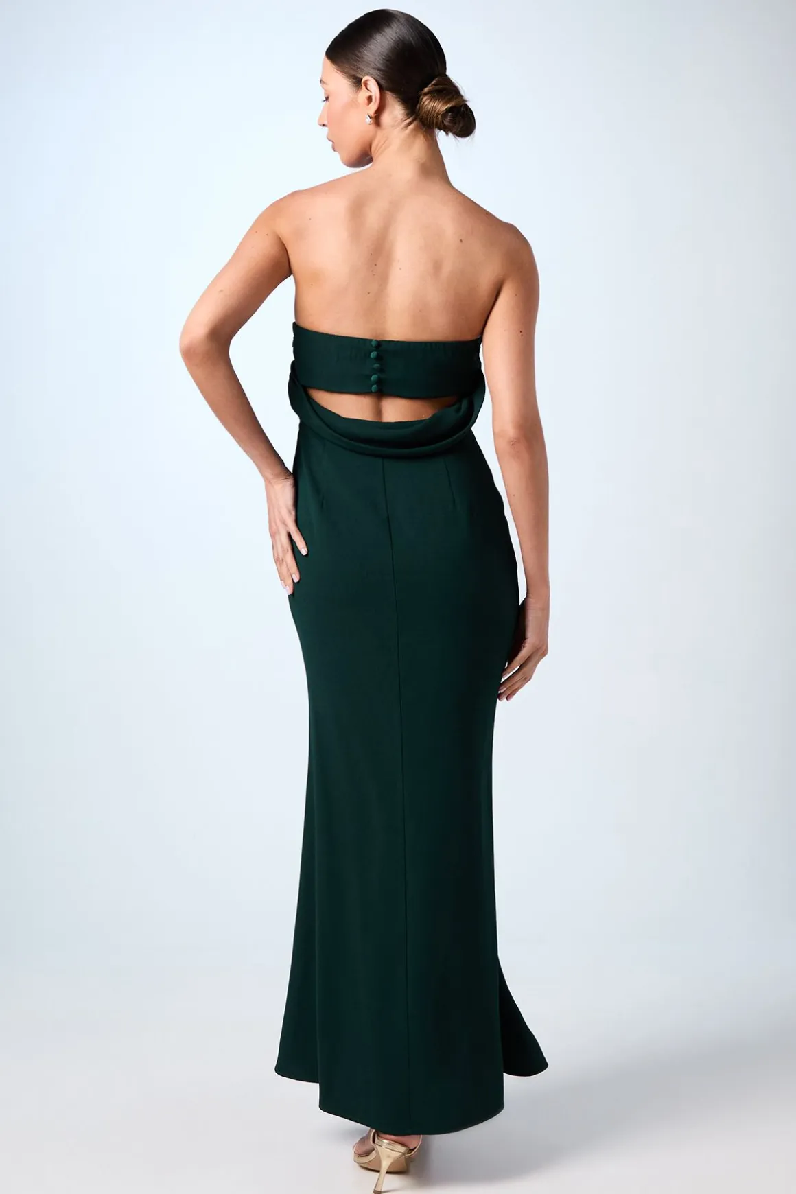 Robe Longue de Demoiselle d'Honneur en Crêpe à Dos Drapé Bandeau