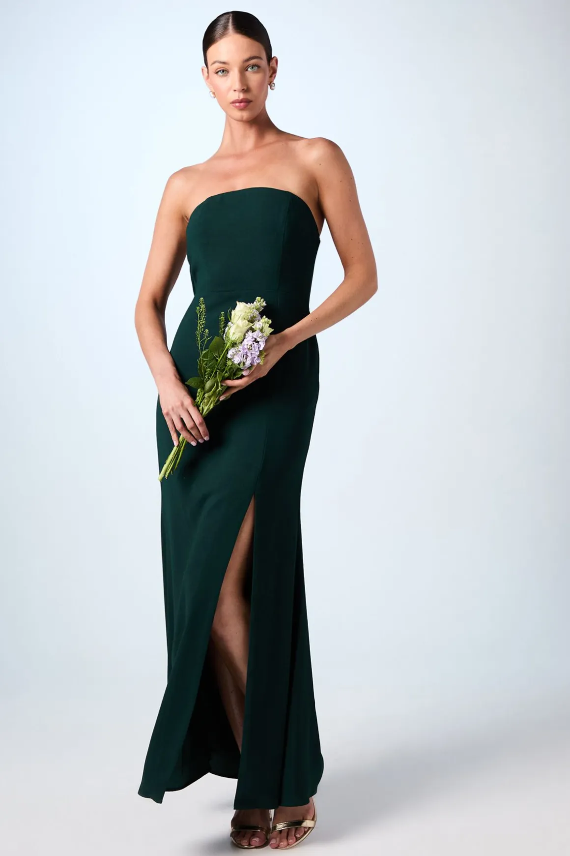 Robe Longue de Demoiselle d'Honneur en Crêpe à Dos Drapé Bandeau