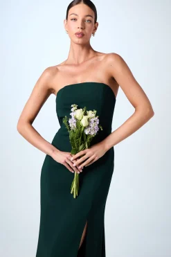Robe Longue de Demoiselle d'Honneur en Crêpe à Dos Drapé Bandeau