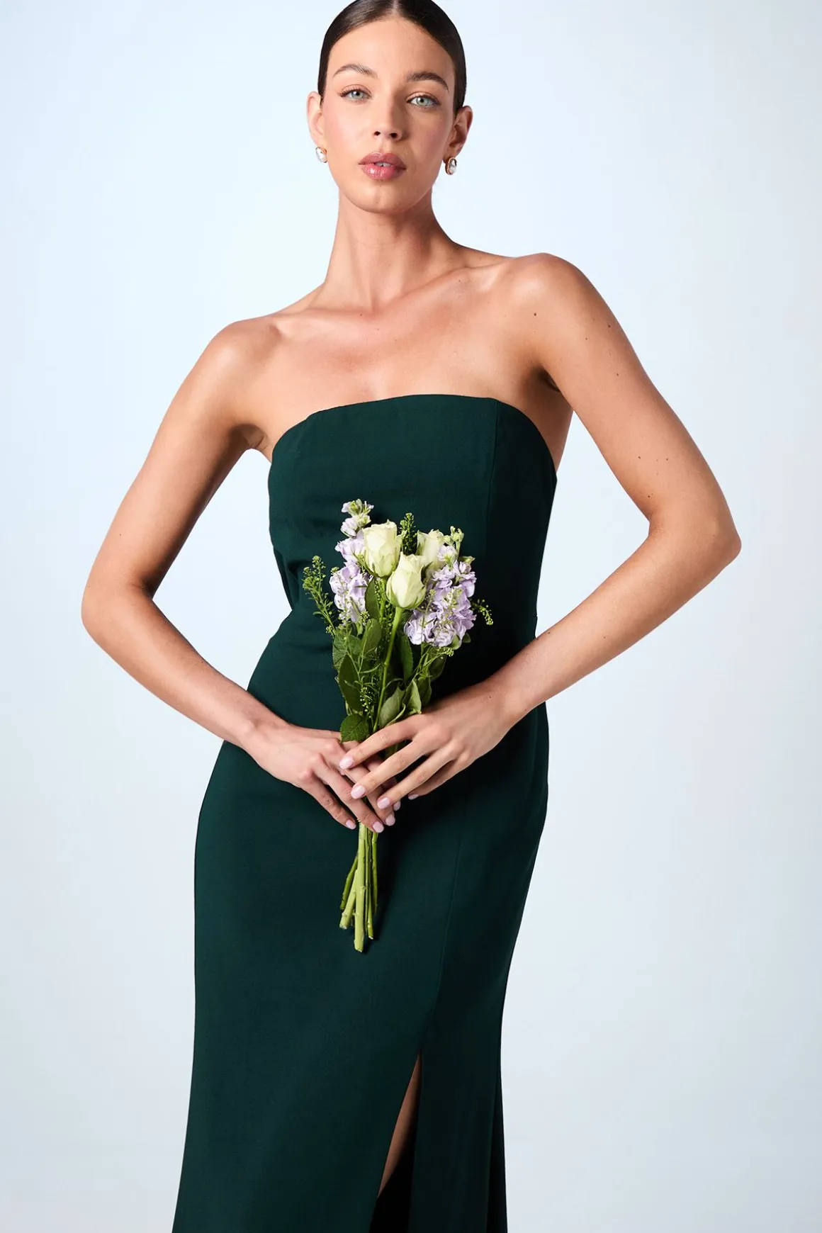 Robe Longue de Demoiselle d'Honneur en Crêpe à Dos Drapé Bandeau