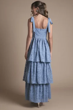 Robe Longue de Demoiselle d'Honneur Oasis à Dentelle et Volants