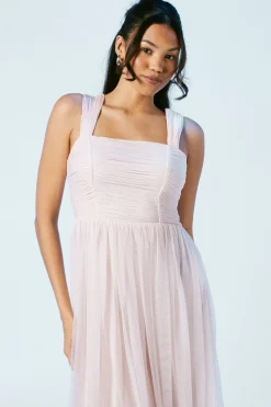 Robe Longue de Demoiselle d'Honneur en Maille à Encolure Carrée