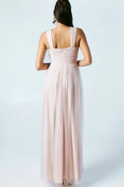 Robe Longue de Demoiselle d'Honneur en Maille à Encolure Carrée