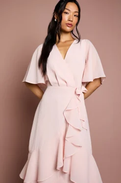 Robe Longue de Demoiselle d'Honneur à Manches Ange Étagée
