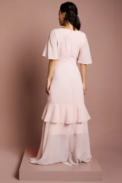 Robe Longue de Demoiselle d'Honneur à Manches Ange Étagée