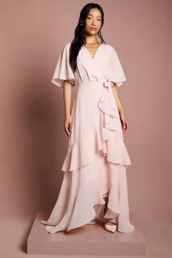 Robe Longue de Demoiselle d'Honneur à Manches Ange Étagée