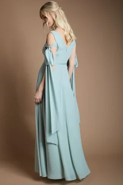 Robe Longue De Demoiselle D'honneur En Mousseline À Manches Nœud