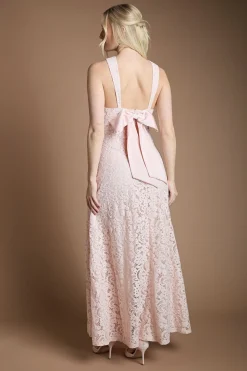 Robe Longue de Demoiselle d'Honneur à Col Croisé en Dentelle