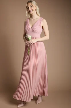 Robe Longue de Demoiselle d'Honneur à Décolleté Plongeant et Plis