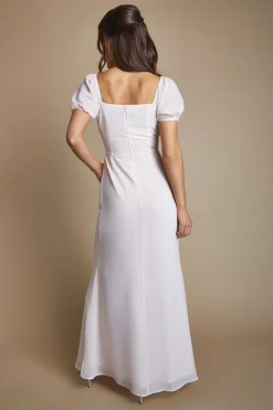 Robe Longue De Demoiselle D'honneur En Mousseline Rose Avec Manches Papillon Et Corsage Cache-cœur