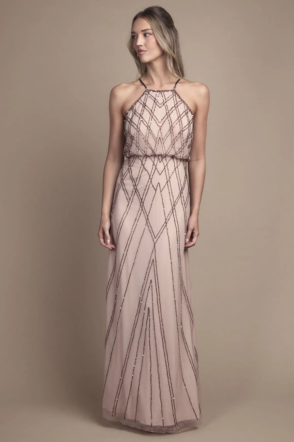 Robe Longue de Demoiselle d'Honneur à Sequins Sans Manches