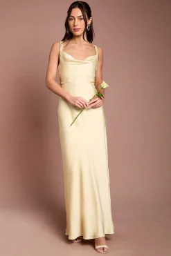 Oasis Robe Longue De Demoiselle D'honneur En Satin Jaune À Bretelles Croisées Et Dos Noué<Femme Robes Demoiselles D'Honneur|Satin Et Dentelle