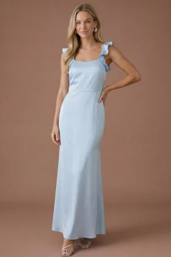 Oasis Robe Longue De Demoiselle D'honneur En Satin À Encolure Carrée Et Volants<Femme Robes Demoiselles D'Honneur|Satin Et Dentelle