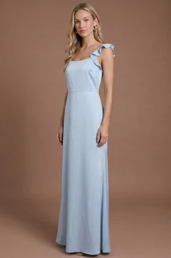 Oasis Robe Longue De Demoiselle D'honneur En Satin À Encolure Carrée Et Volants<Femme Robes Demoiselles D'Honneur|Satin Et Dentelle