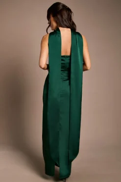 Robe Longue De Demoiselle D'honneur Émeraude En Satin À Bustier Avec Foulard