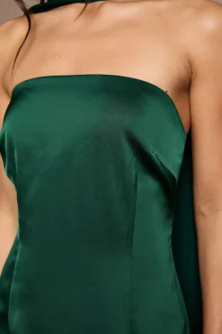 Robe Longue De Demoiselle D'honneur Émeraude En Satin À Bustier Avec Foulard