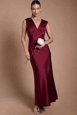 Oasis Robe Longue De Demoiselle D'honneur En Satin Bordeaux Avec Dos Ouvert<Femme Robes Demoiselles D'Honneur|Satin Et Dentelle