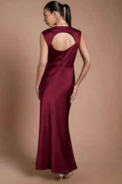 Oasis Robe Longue De Demoiselle D'honneur En Satin Bordeaux Avec Dos Ouvert<Femme Robes Demoiselles D'Honneur|Satin Et Dentelle