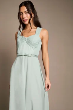 Robe Longue De Demoiselle D'honneur En Mousseline Plissée Avec Nœud Aux Manches