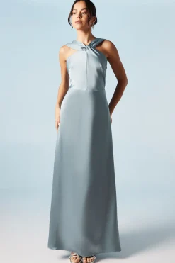 Coast Robe Longue de Demoiselle d'Honneur en Satin à Col Halter Torsadé<Femme Robes Demoiselles D'Honneur|Satin Et Dentelle