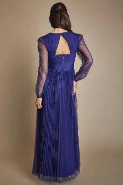 Robe Longue De Demoiselle D'honneur En Tulle Avec Col En V Et Manches Volumineuses