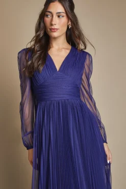 Robe Longue De Demoiselle D'honneur En Tulle Avec Col En V Et Manches Volumineuses