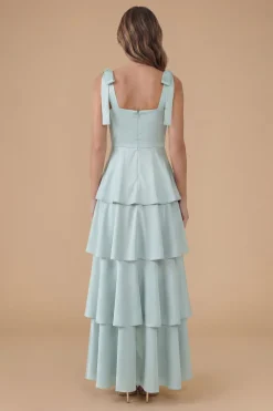 Robe Longue De Demoiselle D'honneur En Satin Avec Liens Aux Épaules