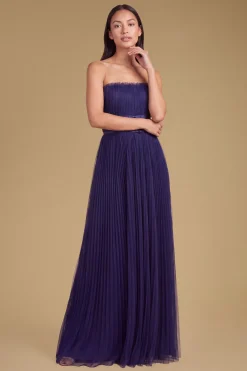 Robe Longue De Demoiselle D'honneur En Tulle Bustier Avec Petit Nœud Mini Pour Petite Taille