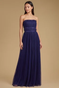 Robe Longue De Demoiselle D'honneur Bustier En Tulle Avec Mini Nœud
