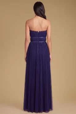 Robe Longue De Demoiselle D'honneur Bustier En Tulle Avec Mini Nœud