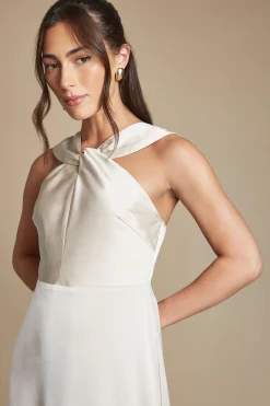 Robe Longue De Demoiselle D'honneur En Satin À Col Halter Torsadé Petite