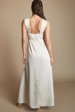 Robe Longue De Demoiselle D'honneur En Satin À Col Halter Torsadé Petite