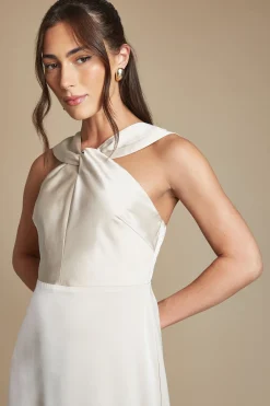Robe Longue De Demoiselle D'honneur En Satin À Col Halter Torsadé Petite
