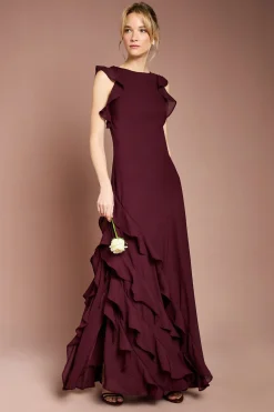 Robe Longue de Demoiselle d'Honneur Coast Honoured en Georgette à Volants