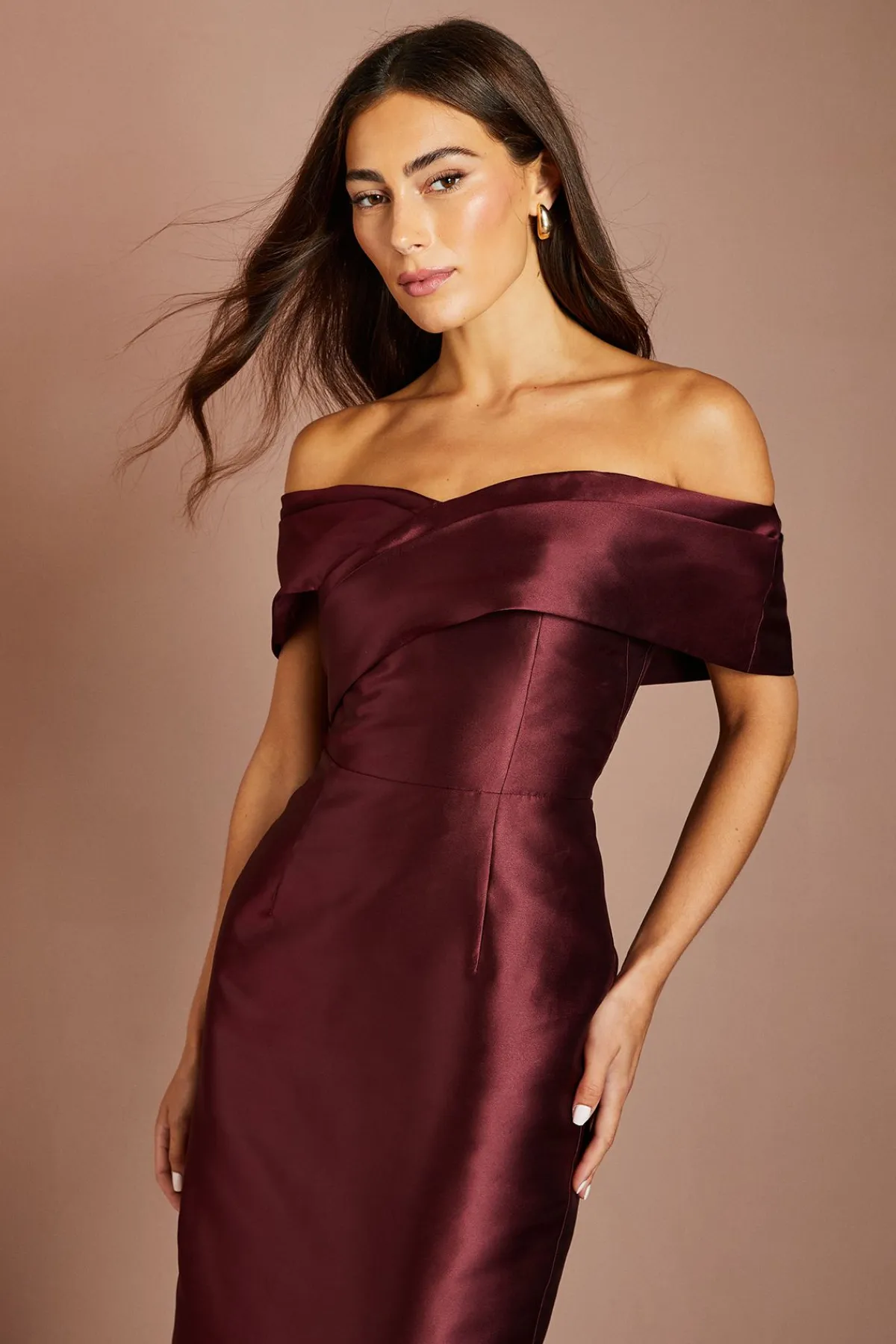 Coast Robe Longue de Demoiselle d'Honneur Colonne en Sergé avec Détail Plissé Bardot<Femme Toutes Les Robes|Robes Demoiselles D'Honneur