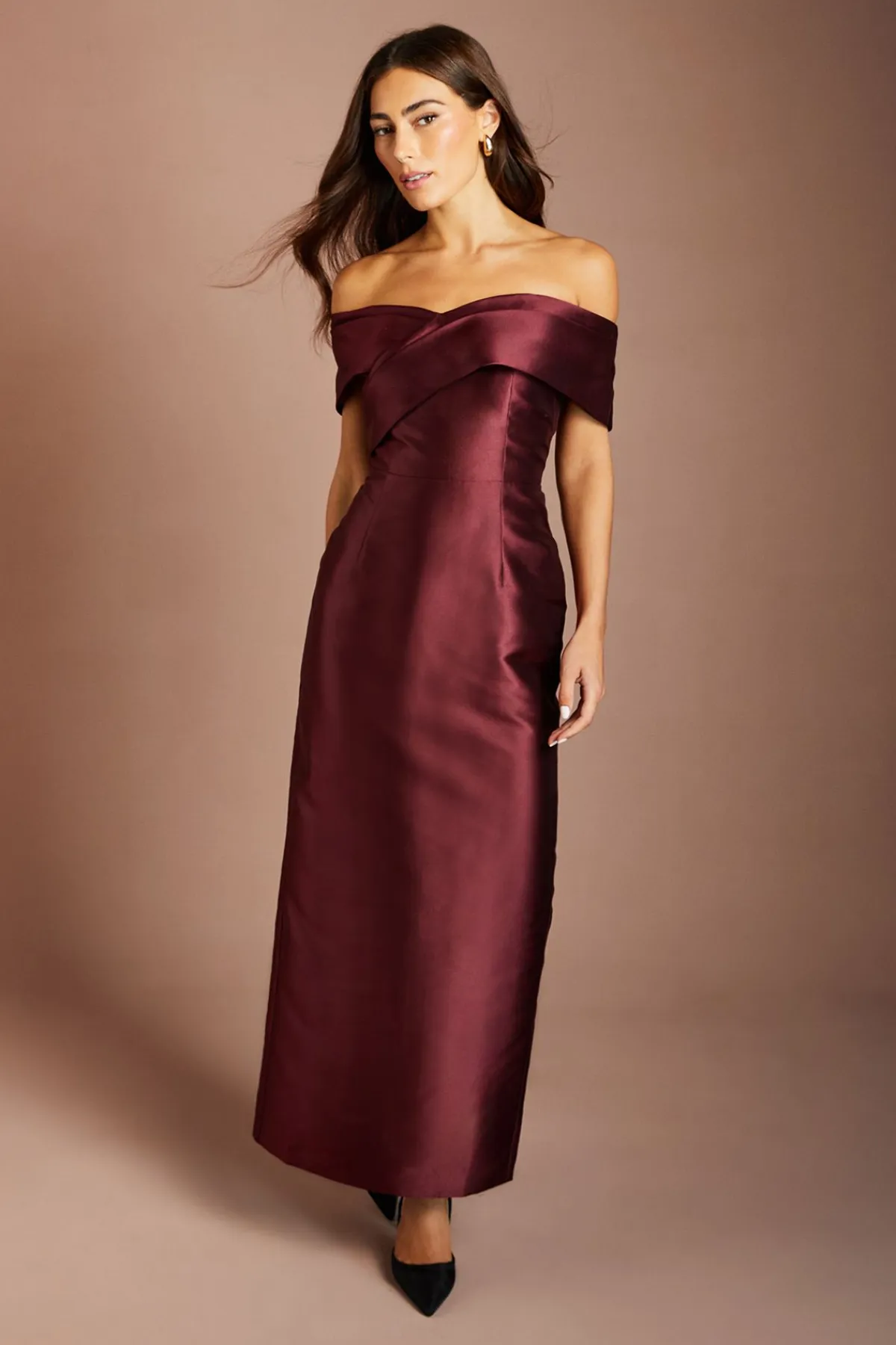 Coast Robe Longue de Demoiselle d'Honneur Colonne en Sergé avec Détail Plissé Bardot<Femme Toutes Les Robes|Robes Demoiselles D'Honneur