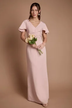 Robe Longue De Demoiselle D'honneur En Crêpe Avec Détail Plissé