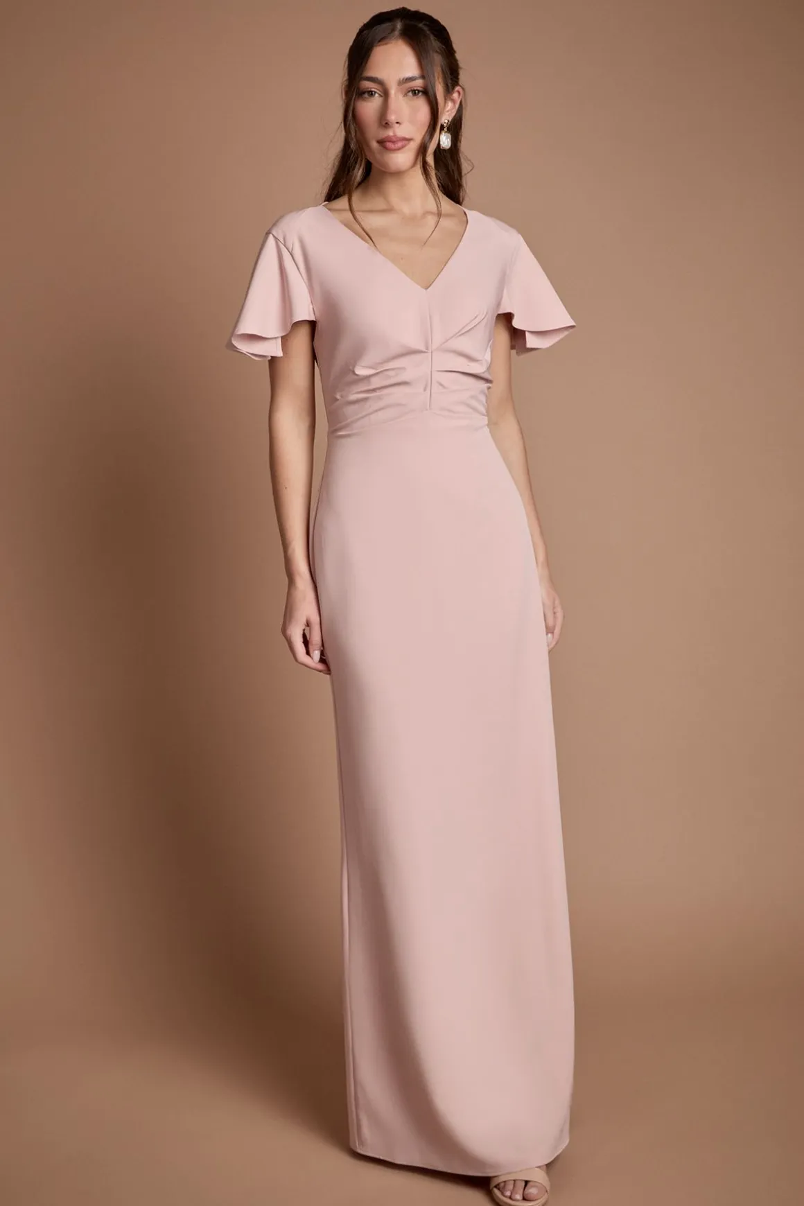 Robe Longue De Demoiselle D'honneur En Crêpe Avec Détail Plissé