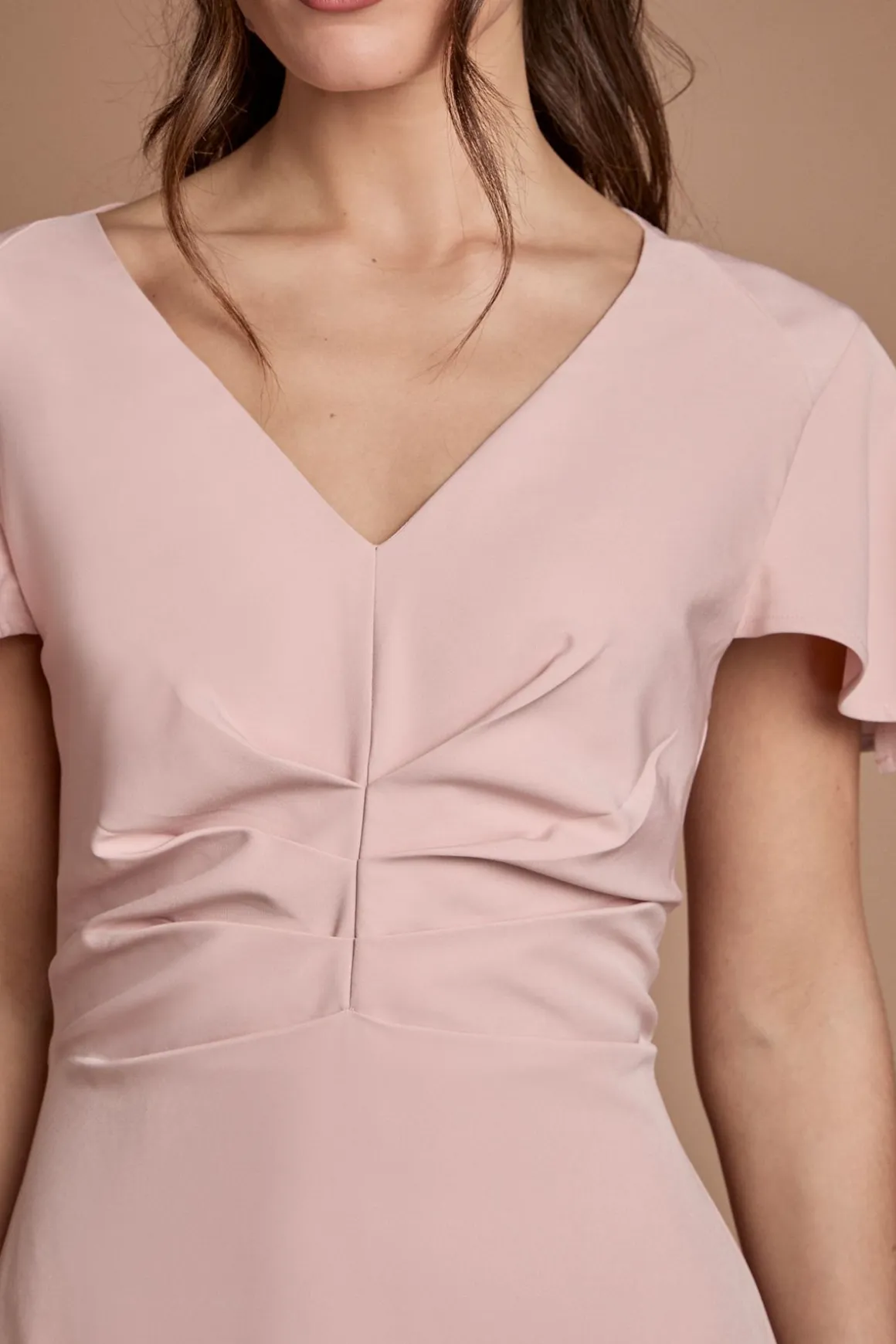 Robe Longue De Demoiselle D'honneur En Crêpe Avec Détail Plissé
