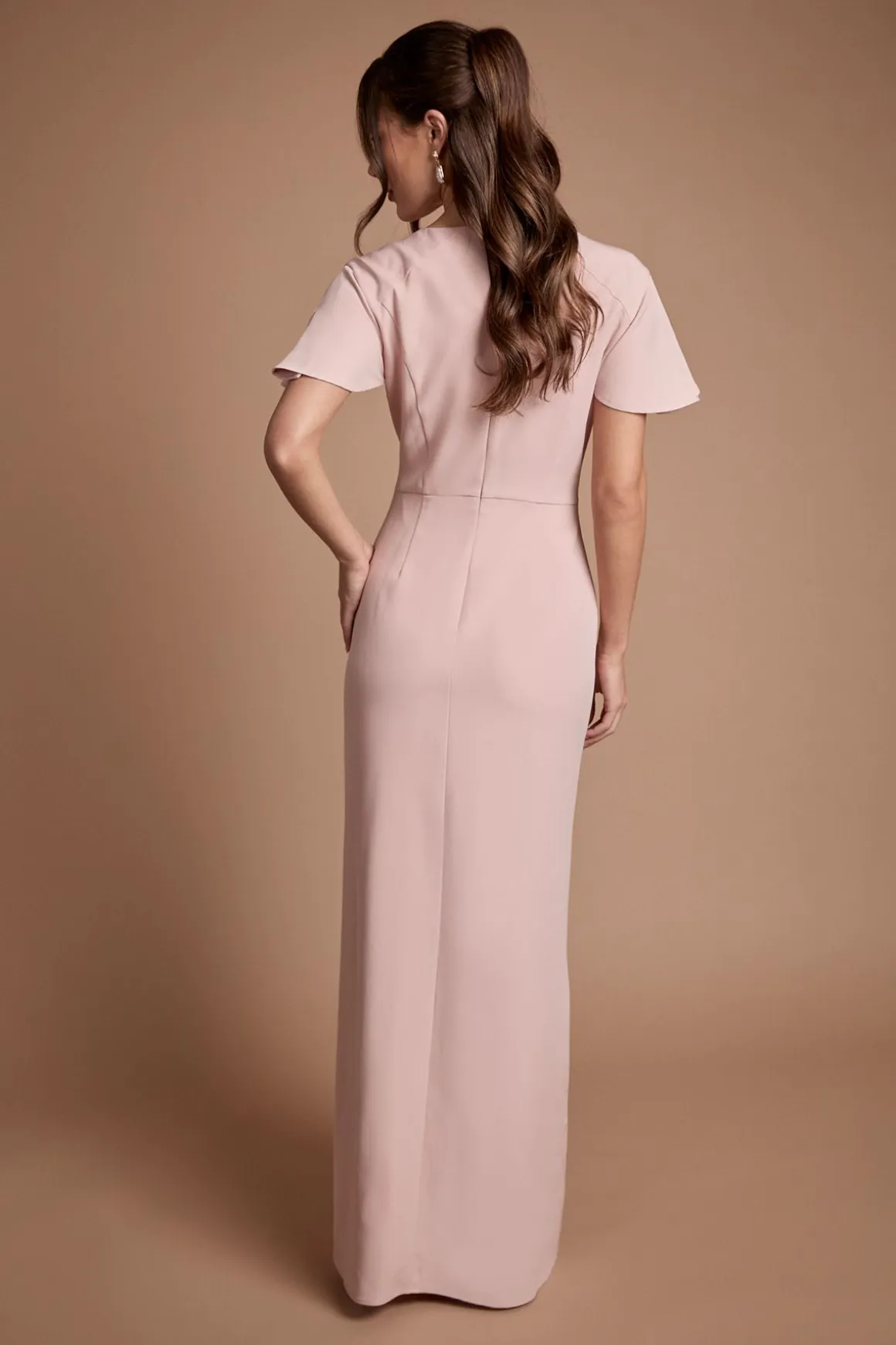Robe Longue De Demoiselle D'honneur En Crêpe Avec Détail Plissé