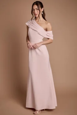 Robe Longue De Demoiselle D'honneur En Crêpe À Col Montant Et Épaule Dénudée