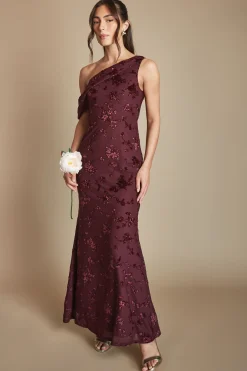 Robe Longue De Demoiselle D'honneur À Épaule Drapée En Mesh Dévoré