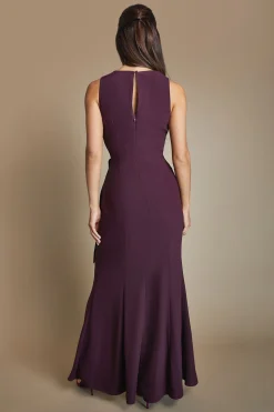 Robe Longue de Demoiselle d'Honneur en Crêpe avec Détail Cache-Cœur et Col en V
