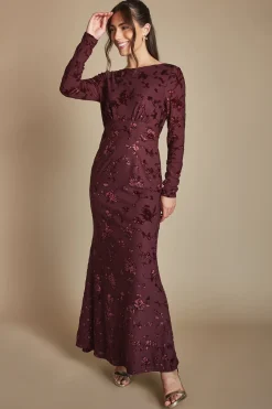Coast Robe Longue De Demoiselle D'honneur En Mesh Dévoré Avec Dos Drapé<Femme Robes Demoiselles D'Honneur|Robes À Manches Longues