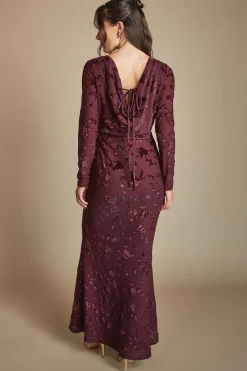 Coast Robe Longue De Demoiselle D'honneur En Mesh Dévoré Avec Dos Drapé<Femme Robes Demoiselles D'Honneur|Robes À Manches Longues