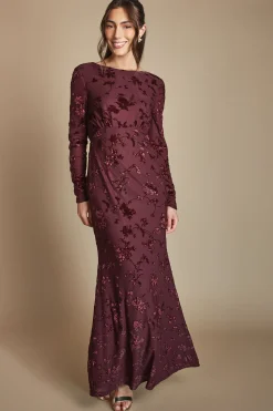 Coast Robe Longue De Demoiselle D'honneur En Mesh Dévoré Avec Dos Drapé<Femme Robes Demoiselles D'Honneur|Robes À Manches Longues