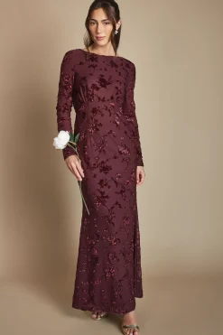 Coast Robe Longue De Demoiselle D'honneur En Mesh Dévoré Avec Dos Drapé<Femme Robes Demoiselles D'Honneur|Robes À Manches Longues