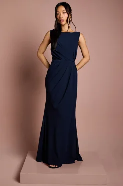 Robe Longue de Demoiselle d'Honneur en Satin avec Détail Dentelle au Dos